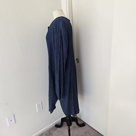 Flax By Jeanne Engelhart Lagenlook Long Sleeve Button Dress Navy size Large - Picture 3 of 15